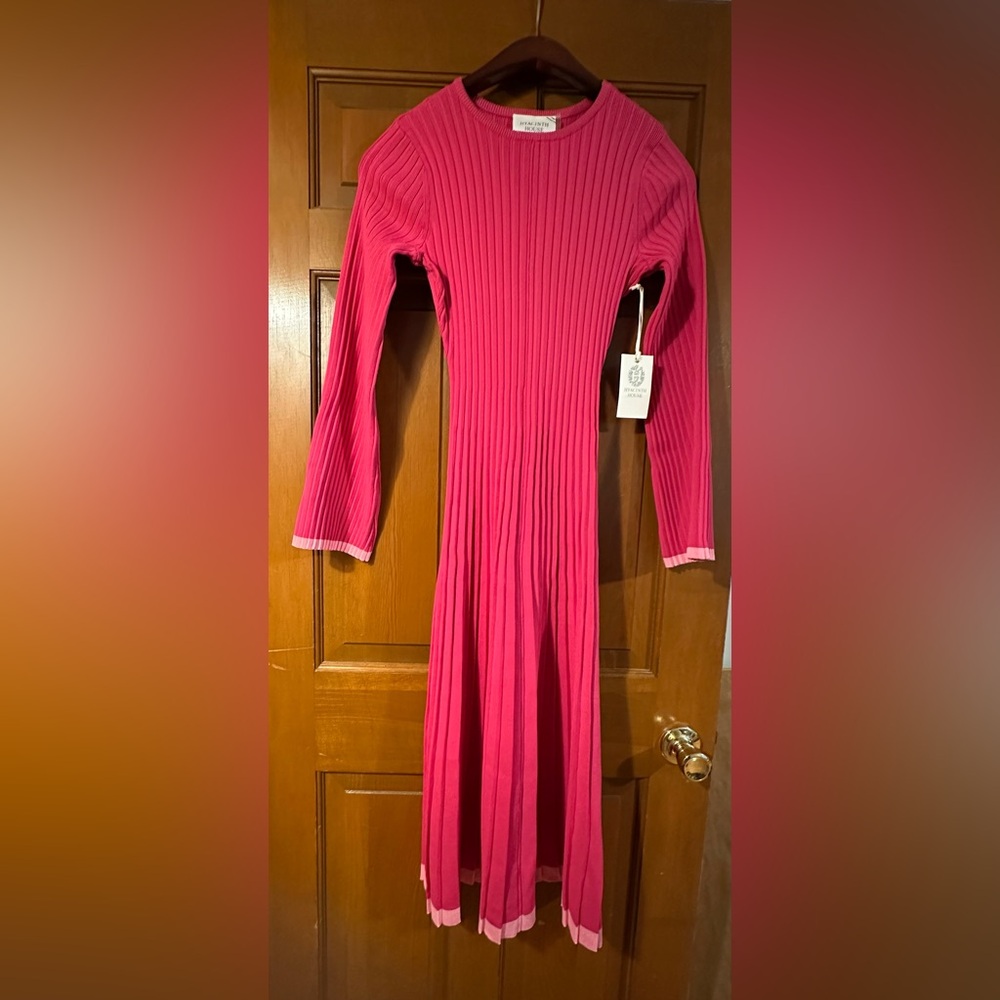 Pink Ribbed Long Sleeve Midi Hyacinth House Dress
